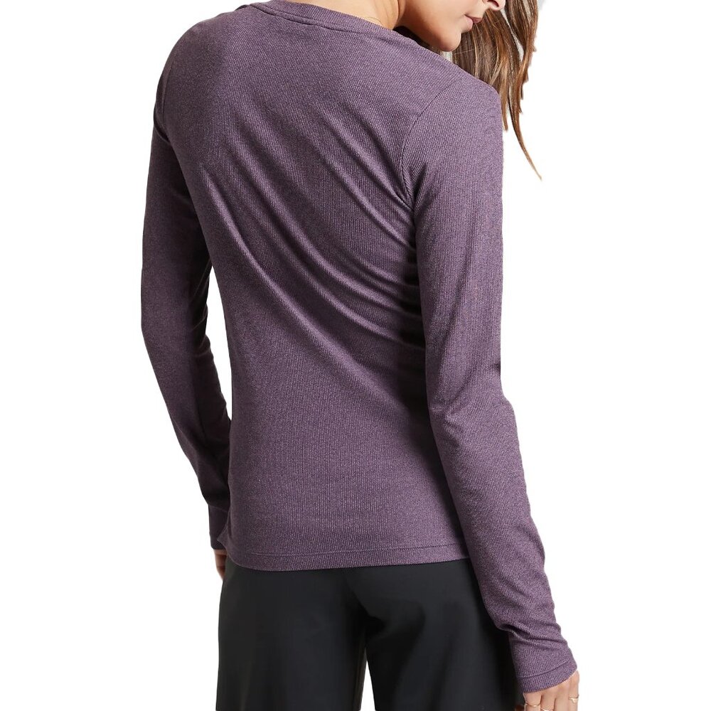 ATHLETA Uptempo Ribbed Vneck Stretchy Long Sleeve Purple Henley Top - Picture 2 of 4